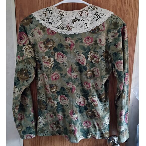 VNTG 90s FR Sport Floral Lace Collar Top Romantic Grunge Cottage Y2K Small - Picture 4 of 10